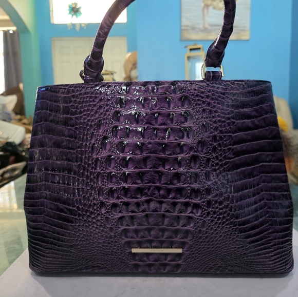 New Brahmin Elegant Purple Crocodile-Embossed Satchel - Picture 2 of 7